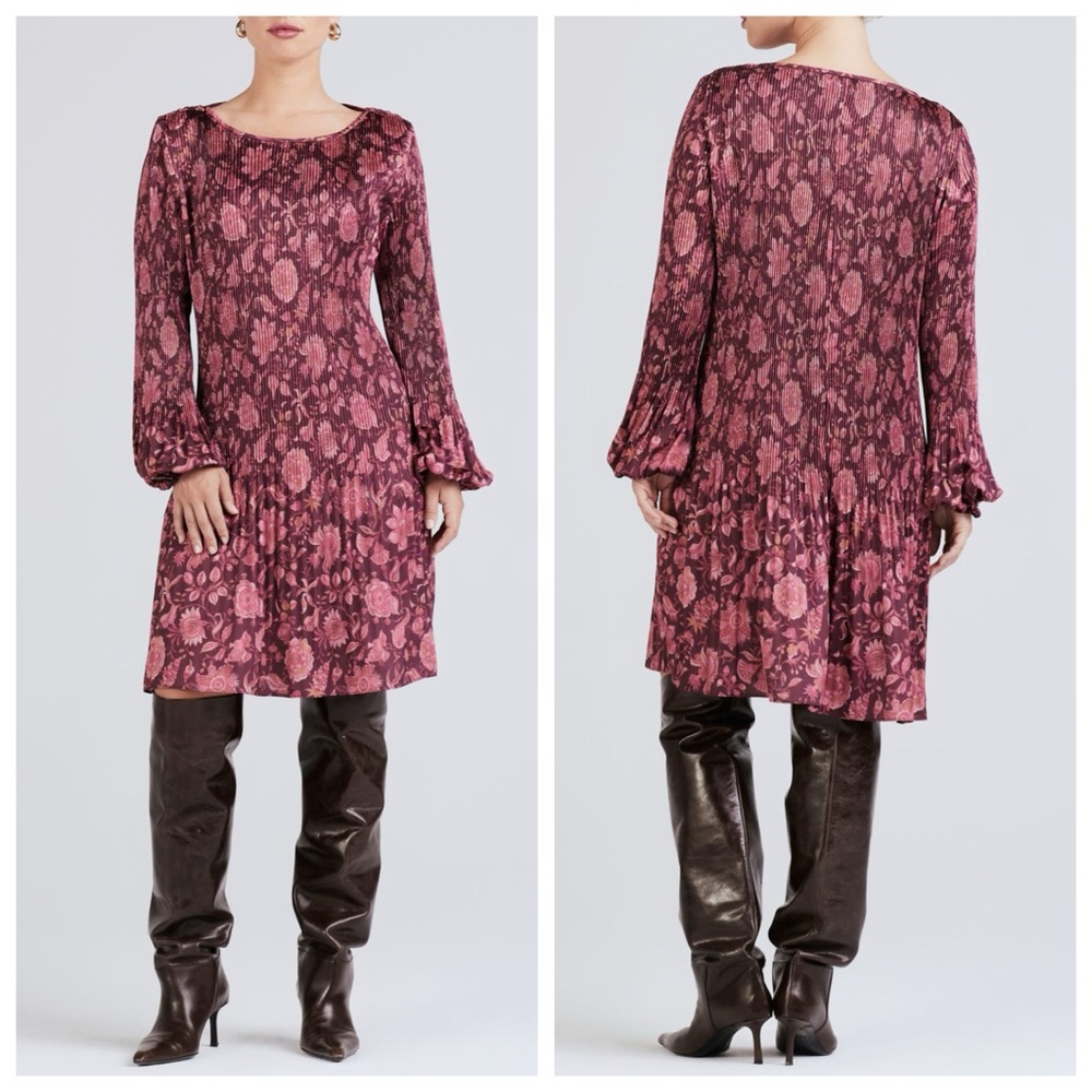 Derek Lam 10 Crosby Burgundy Katerina Pleated Long Sleeve Dress NWT